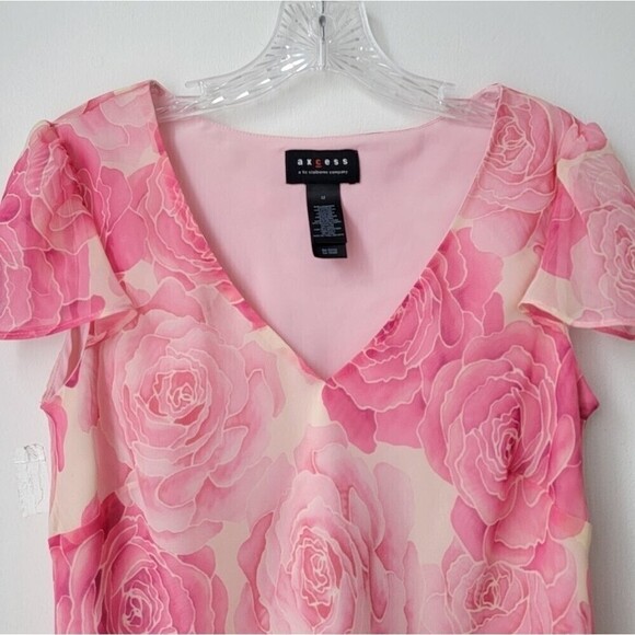 VINTAGE Y2K Sheer Blouse Rose Print Digital Size Medium - Picture 3 of 5